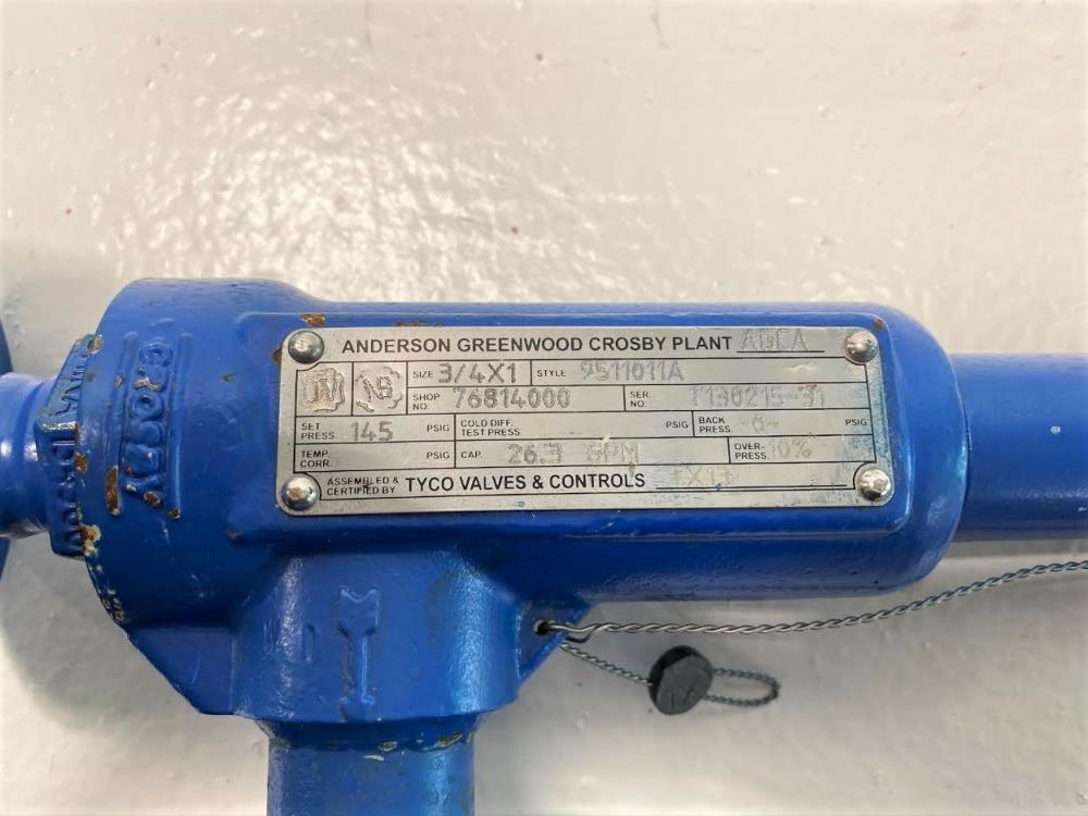 Anderson Greenwood Crosby 3/4" X 1" 150# WCB Relief Valve, 145 PSIG, #9511011A
